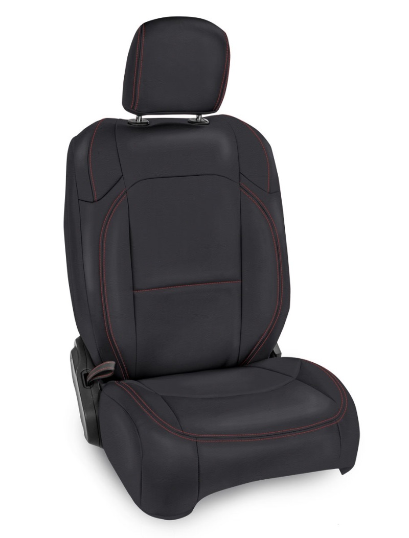 Jeep Gladiator JT Front Seat Covers - PRP Seats - Pocket Back, Molle Back, Manual Seat Adjusters - Black with Red Stitching - `20-`27